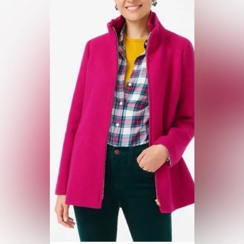 NWOT J. Crew wool blend pea coat in neon plum